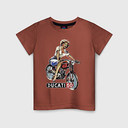 Футболка хлопковая детская Красивая девушка на мотоцикле Ducati - retro, цвет: кирпичный