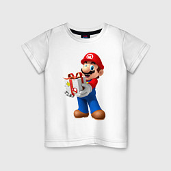 Детская футболка Марио держит подарок