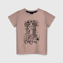 Детская футболка Оксана в венке из летних цветов