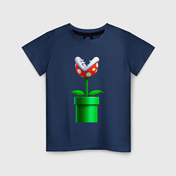 Футболка хлопковая детская Марио Растение Пиранья, цвет: тёмно-синий