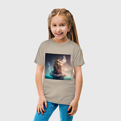 Футболка хлопковая детская Путешествие во времени, цвет: миндальный — фото 2