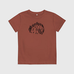 Футболка хлопковая детская Черные ноты и скрипичный ключ, цвет: кирпичный