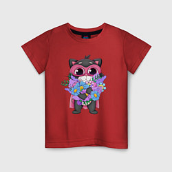 Детская футболка Кот супергерой с цветами