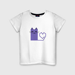 Футболка хлопковая детская Кот с сердечком в минимализме, цвет: белый