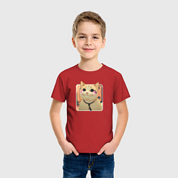 Футболка хлопковая детская Cat smiling meme art, цвет: красный — фото 2