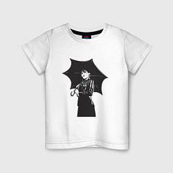 Детская футболка Уэнсдей Аддамс с зонтом черно-белый