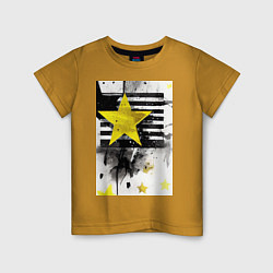 Футболка хлопковая детская Желтая звезда на полосах, цвет: горчичный