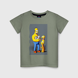 Футболка хлопковая детская Homer Simpson and cats - нейросеть арт, цвет: авокадо