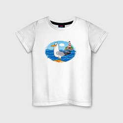 Детская футболка Мультяшная чайка на фоне маяка