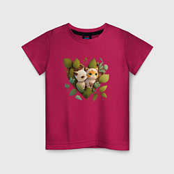 Детская футболка Котята в листьях и сердце из аниме