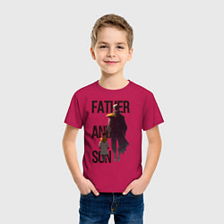 Футболка хлопковая детская Отец и сын, цвет: маджента — фото 2
