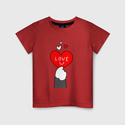 Детская футболка Лапка котика с валентинкой