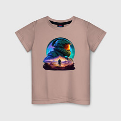 Детская футболка Киборг и космический пейзаж