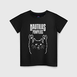 Футболка хлопковая детская Наутилус Помпилиус рок кот, цвет: черный