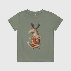 Детская футболка Лось вяжет носок