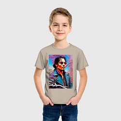 Футболка хлопковая детская Джонни Депп - крутой чувак - нейросеть, цвет: миндальный — фото 2
