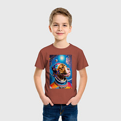 Футболка хлопковая детская Булли космонавт - нейросеть, цвет: кирпичный — фото 2