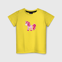 Футболка хлопковая детская Розовый мультяшный единорог, цвет: желтый