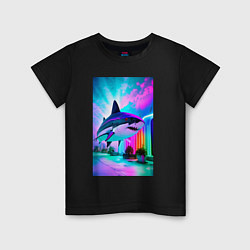 Детская футболка Неоновая акула - нейросеть