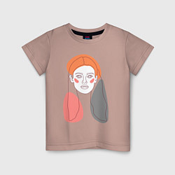 Детская футболка Лайн арт портрет девушки в стиле минимализм