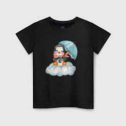 Детская футболка Пингвин на облаке с зонтом