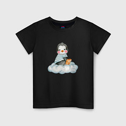 Футболка хлопковая детская Пингвин на облаке, цвет: черный