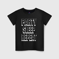 Детская футболка Party sleep repeat надпись с тенью