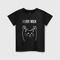 Детская футболка I love rock рок кот