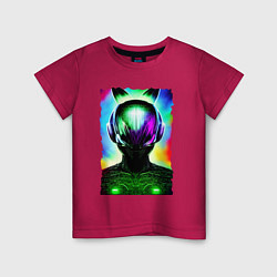 Футболка хлопковая детская Портрет пришельца - нейросеть - неоновое свечение, цвет: маджента