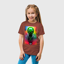 Футболка хлопковая детская Alien - neural network - art - neon glow, цвет: кирпичный — фото 2
