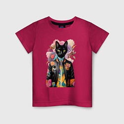 Детская футболка Чёрный кот модник - нейросеть