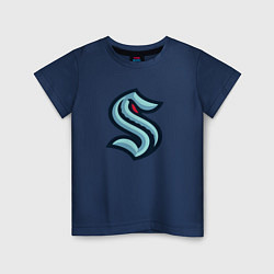 Футболка хлопковая детская Сиэтл Кракен логотип, цвет: тёмно-синий