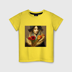 Детская футболка Девушка с цветами в стиле экспрессионизм, дизайн 1