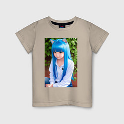 Детская футболка Аниме Девочка-кошка с синими волосами