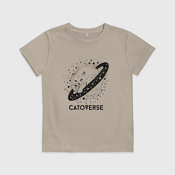 Футболка хлопковая детская Котовселенная, цвет: миндальный