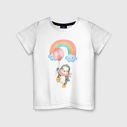 Детская футболка Пингвиненок летит на воздушном шаре