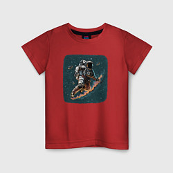 Футболка хлопковая детская Космонавт с метеорами, цвет: красный