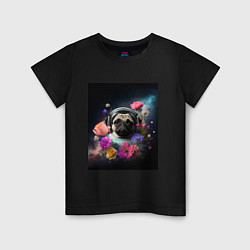 Детская футболка Мопс-космонавт в цветах