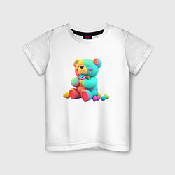 Футболка хлопковая детская Медвежонок в ярких красках, цвет: белый