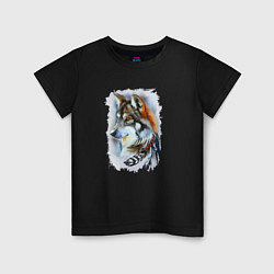 Детская футболка Дикий волк с перьями