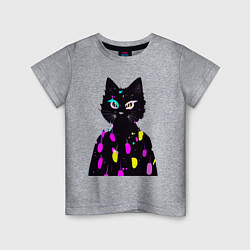 Детская футболка Котяра в модном свитере - неон
