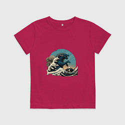 Детская футболка Годзилла в Большой волне у Канагавы