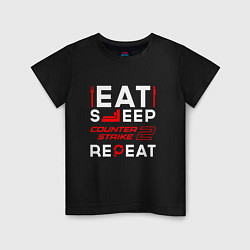 Детская футболка Надпись eat sleep Counter-Strike 2 repeat