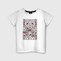 Детская футболка Геометрические орнаменты с лошадками - мезенская р