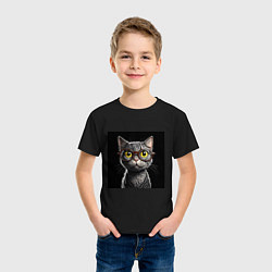 Футболка хлопковая детская Желтоглазый котик в очках, цвет: черный — фото 2