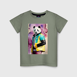 Детская футболка Панда в модной куртке - акварель