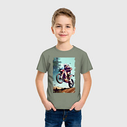 Футболка хлопковая детская Мотокросс - экстрим, цвет: авокадо — фото 2
