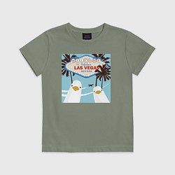 Футболка хлопковая детская Чайки на курорте, цвет: авокадо