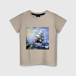 Детская футболка Корабль плывет по бушующему морю