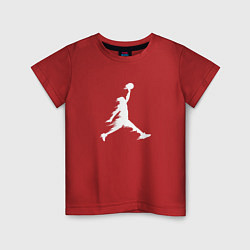 Футболка хлопковая детская Белый силуэт баскетболиста - слэм-данк, цвет: красный